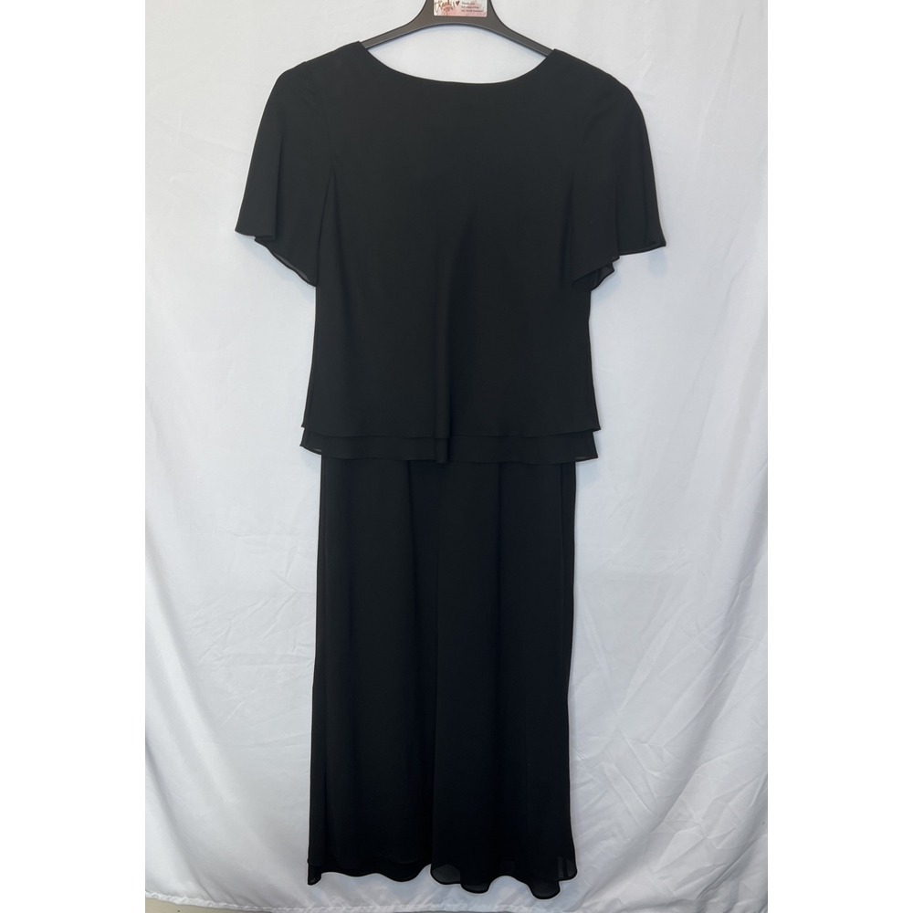 VIRGO Women's Size 12 Layered Chiffon Classic Style‎ Black Dress Short Sleeve
